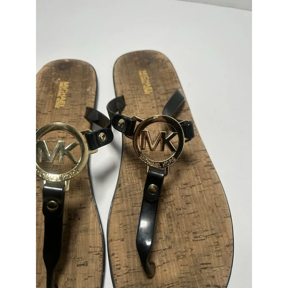 Michael‎ Kors Charm Jelly Women Thong Sandals Red Gold MK Logo Cork PVC Sz 10 M
